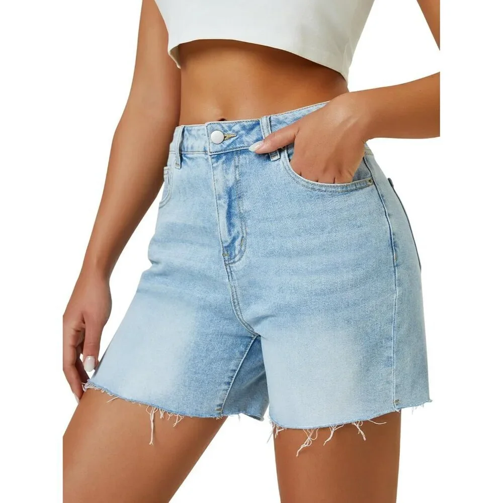 Womens High Waist Jean Shorts Microelastic Long Denim Casual Summer